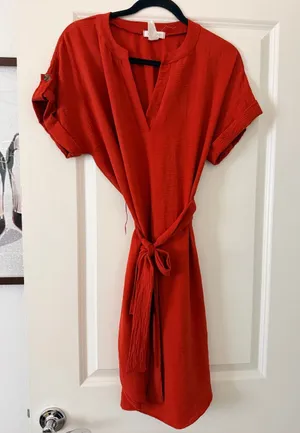 Espresso Vibrant Red Tie-Waist Midi Dress thumbnail 1