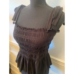 Altar'd State Black Smocked Peplum Tie-Strap Tank Top Size M Made in USA thumbnail 2