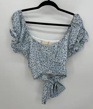 Altar'd‎ State Crop Top Women Large Blue Microfloral Milkmaid Summer Tie Back thumbnail 1