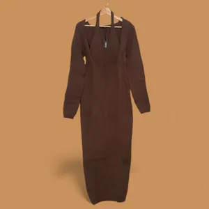 PrettyLittleThing Brown Long Sleeved Knit Dress/a Halter Style Keyhole Neck Xl thumbnail 2