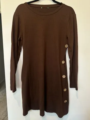 Women's Brown Long Sleeve Scoop Neck Button Side Tunic Dress Size M thumbnail 5