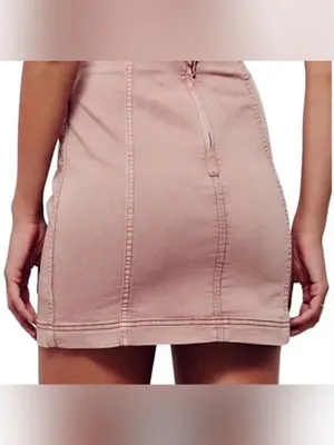 Free People Modern Femme Dusty Rose Denim Mini Skirt‎ thumbnail 4