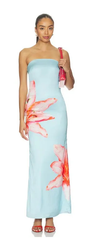Revolve More To Come Lyza Strapless Maxi Dress in Blue Floral thumbnail 1