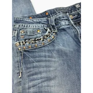 Miss Me Signature Cuffed Skinny Jeans Medium Wash Embellished Studded Size 28 thumbnail 6