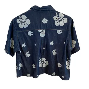 palmwave hawaii denim island tropical shirt hibiscus print vacation Coastal thumbnail 6
