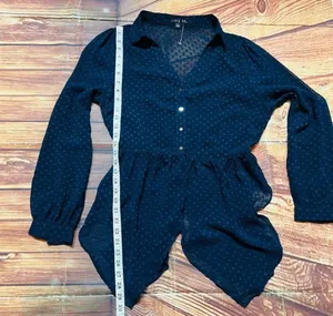 Women’s Long Sleeve Sheer Button Down Blouse Navy Size Large thumbnail 3