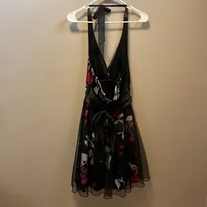 Y2K Mesh Halter Dress Dark Romance‎ Floral Soft Goth Fairy Grunge Vintage Glam thumbnail 4