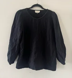 Black 100% Cotton Gauze Long Sleeve Peasant Top Large Cottagecore Prairie Fall thumbnail 1