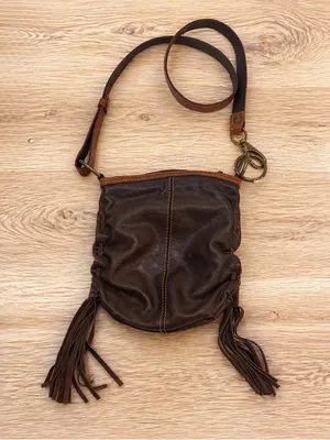 Vintage Lucky Brand Brown Leather Fringe Crossbody Y2K Boho Bag Festival thumbnail 1