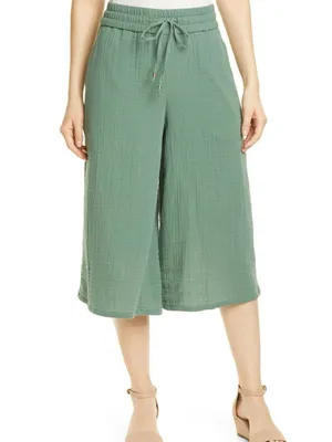 Eileen Fisher Nori Drawstring Wide Leg Cropped Culottes Organic Cotton Gauze thumbnail 5