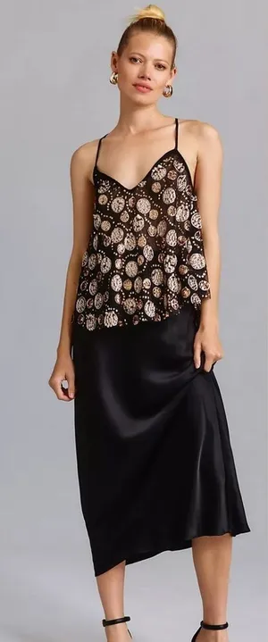 Anthropologie Let Me Be Embellished Tank top sequence M black gold new NWT thumbnail 1