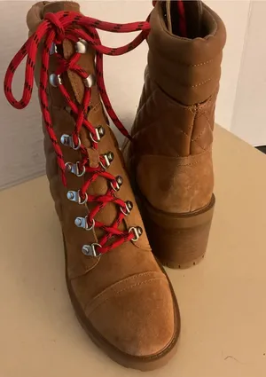 Nine West women platform Brown Suede leather Combat unite Boots US 8 thumbnail 1
