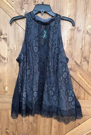 Maurices Women’s Black Gray Lace Sleeveless Tunic Top Floral NWT Size 2XL (9262) thumbnail 1