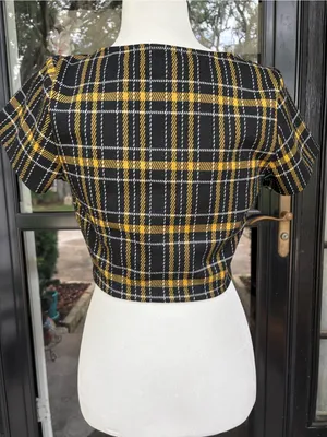 Hollister Black & Mustard Plaid Square-Neck Crop Top thumbnail 3