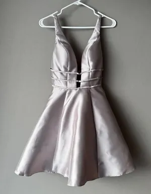 JVN by Jovani sz 0 silver deep plunge fit flare‎ mini cocktail dress thumbnail 1