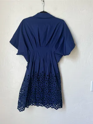 NWT Anthropologie Exquise Navy Eyelet Mini Shirt Dress size M thumbnail 9