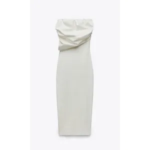 Zara White Bodycon ribbed tube dress with draped chest size small thumbnail 9