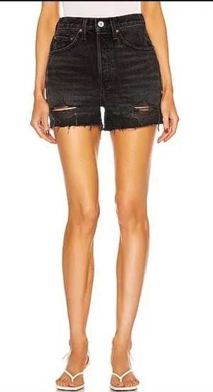 Re/Done Black High-Rise Distressed Denim Cutoff Shorts SZ:25 thumbnail 1