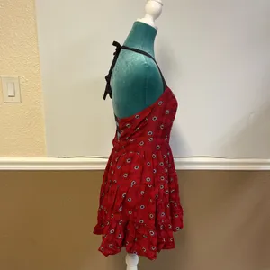 Free People Floral‎ Halter Mini Dress Anthropologie Pin Up Style Red Gray Size 6 thumbnail 8