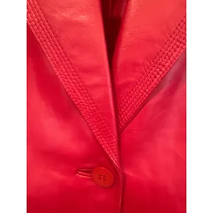 Alfani Red Leather Blazer Jacket Womens M Button Genuine Leather read casual thumbnail 4