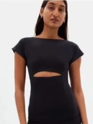 Girlfriend Collective Black Cutout Cap-Sleeve Women's Top Size Small thumbnail 1