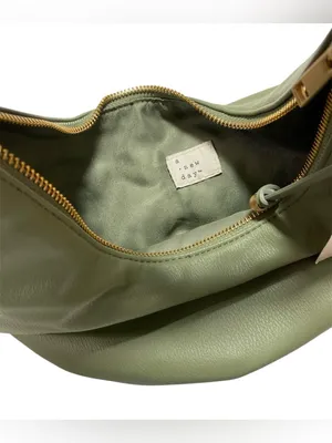 A New Day Green Hobo Shoulder Bag Gold Handle Slouchy Faux Leather Minimalist thumbnail 5