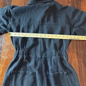 Crescent Black Denim Utility Jumpsuit Elastic Waist Button Front Small CR7664-DU thumbnail 5