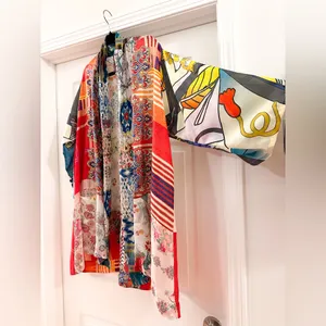 Johnny Was Johnny Was Patchwork Print Multicolor Silk Kimono Top Oversized Sz L thumbnail 6