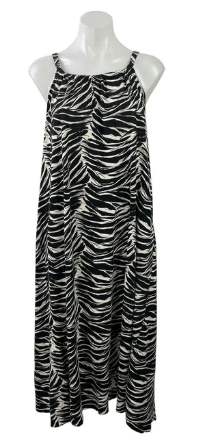 H&M Womens Black Pattered Zebra Print Sleeveless Oversized Maxi Tank Dress Sz S thumbnail 1