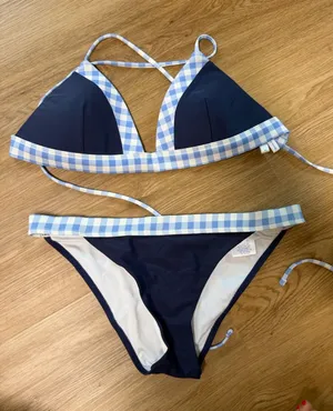 Southern Tide Navy Bikini with Light Blue & White Gingham Trim thumbnail 1