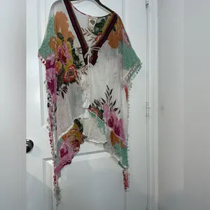 Z&L Europe Floral Textured Pom-Pom Open Front Pattern Airy Caftan Cover Up Sz L thumbnail 11