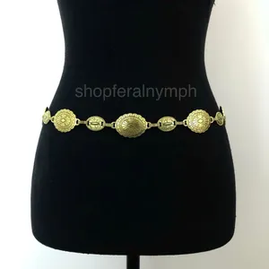 Vintage Y2K Boho Gold Medallion Chain Belt, Fits 22.5–38 Inches, X7GA1199 thumbnail 1