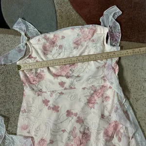 Cider Floral Embroidered Mesh Ruffle Mini Dress Womens L Beige Pink Fairycore thumbnail 3