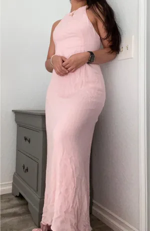 Baby Pink Long Naked Back Dress thumbnail 1