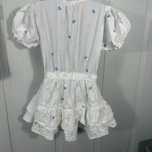Mable White with Multi Colored Bows Puff Sleeve Lined Dress Size Small EUC thumbnail 6