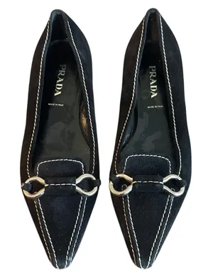 Prada Vintage Black Suede Horsebit Pointed Toe Loafers Black IT 38 US 8 Archive thumbnail 1