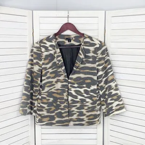 East 5th Animal‎ Leopard Print Ponte Knit Crop Blazer Jacket White Tan Medium thumbnail 9