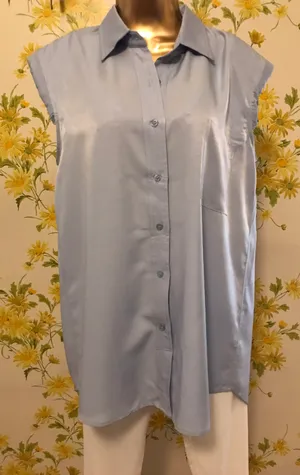 Oversize shoulder pads sleeveless shirt in blue size L thumbnail 9