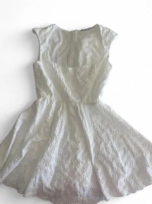 White mini dress with square neckline and pleated skirt thumbnail 3