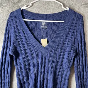 American Eagle Navy Y2K Preppy Cable Knit Sweater Classic‎ Preppy Size Large New thumbnail 6