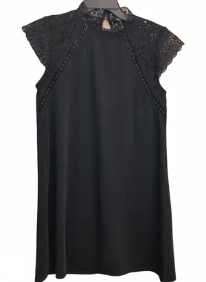 Zara Mock Neck Lace‎ Short Sleeve Dress Black XS thumbnail 1