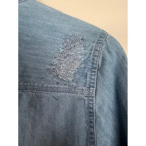 Abercrombie & Fitch Light Wash Denim Sashiko Embroidered Button Down Shirt Small thumbnail 4
