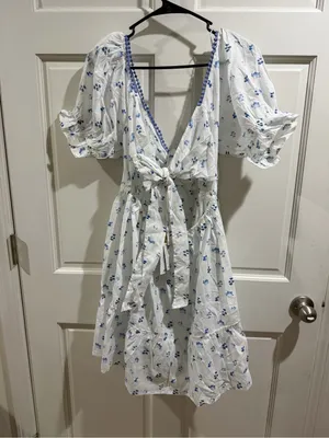 NWT Simply Southern White Dress with Blue Floral Motif Size XL thumbnail 3