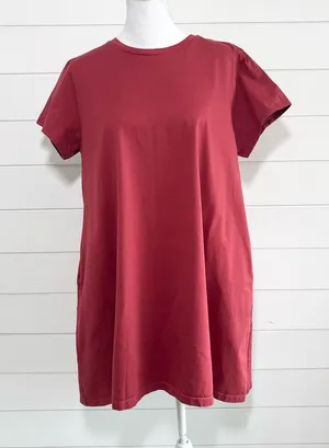 Uniqlo Short Sleeve Tunic Cotton Dress‎ With pockets - Brick Red size L thumbnail 1