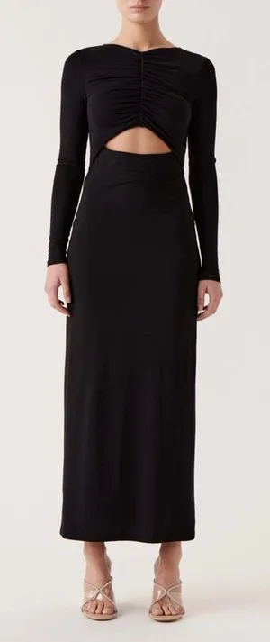 Sophie Rue Stella Ruched Jersey Maxi Dress Long Black Cutout Stretchy NWT Size M thumbnail 1