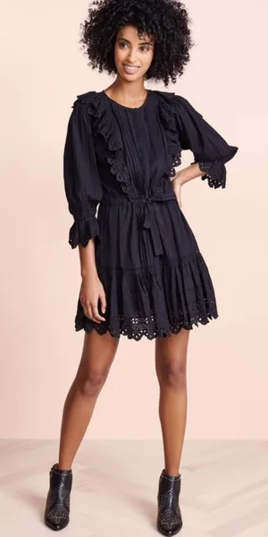 La Vie Rebecca‎ Taylor ruffle eyelet dress black sz M thumbnail 1