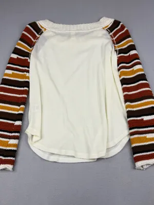 Altar’d State Waffle Knit Boho Thermal Top Striped Bell Sleeve Women’s S thumbnail 4