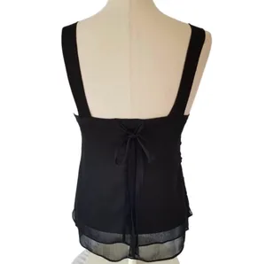 NWT XS Tank Top Blouse Black Women’s Bow Sequins Shirt thumbnail 2