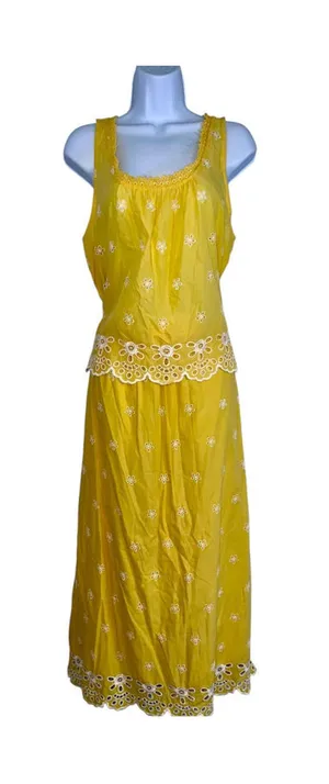 Old Navy Yellow White Eyelet Maxi Set L TALL thumbnail 1