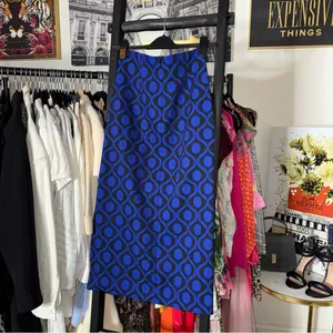 New Zara Blue Neoprene Geometric Print Midi Skirt XS thumbnail 11